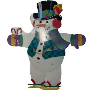Vintage Die Cuts Snowman Christmas Signs Pop Out Jointed Decorations 1980s 25”